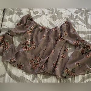 Off Shoulder Floral Faded Pink Blouse